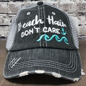 "Beach Hair Don’t Care" Embroidered/Distressed Cap
